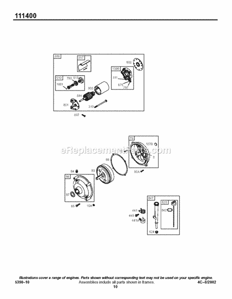 Electric Starter Diagram and Parts List for 111412-0147-E1  Briggs and Stratton Engine